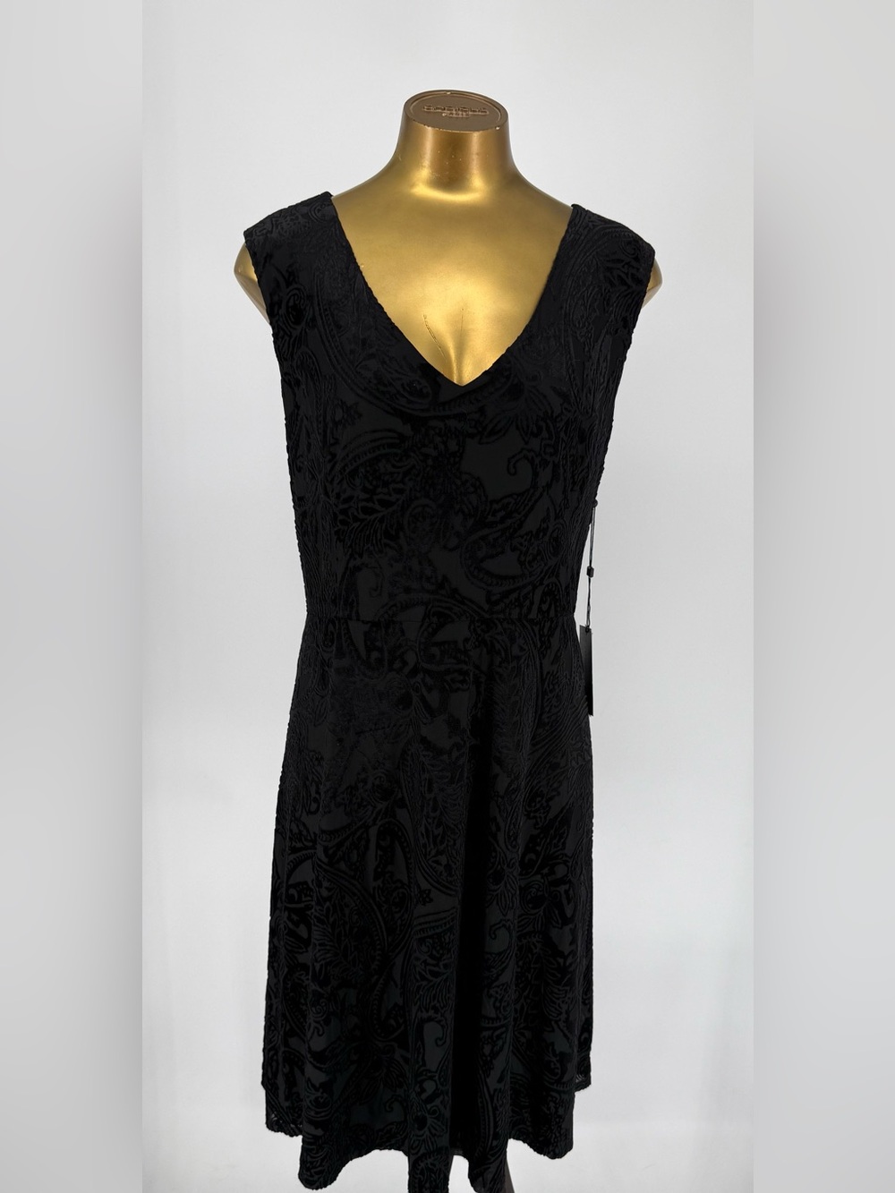 NWT Tommy Hilfiger Black Velvet Burnout Paisley V-Neck Dress Size 16